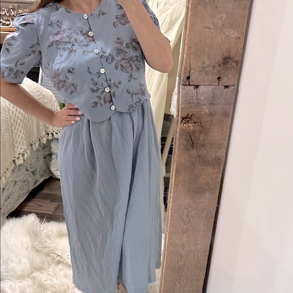 Miss Dorby vintage Floral Blue Midi Dress with padded shoulders size XLarge - Picture 5 of 7